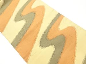 リサイクル　手織り紬曲線模様織出し開き名古屋帯（額縁仕立て）